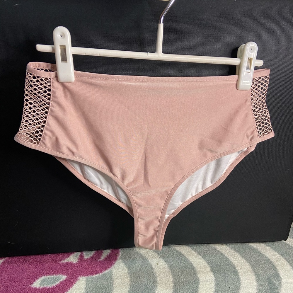 Ballet Pink Nude Bikini Bottom Dance Briefs Criss Cross Mesh Sides High Waist